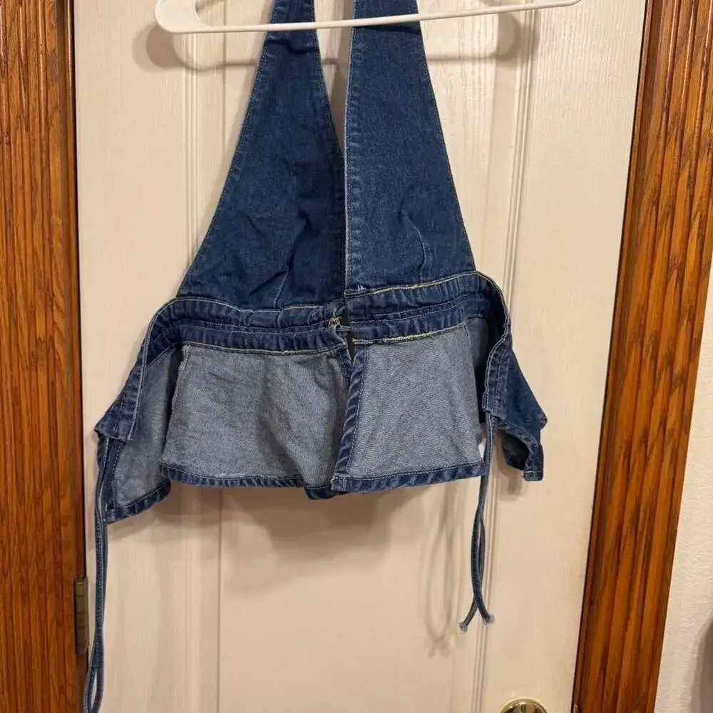 Women's Blue and Navy Crop-top